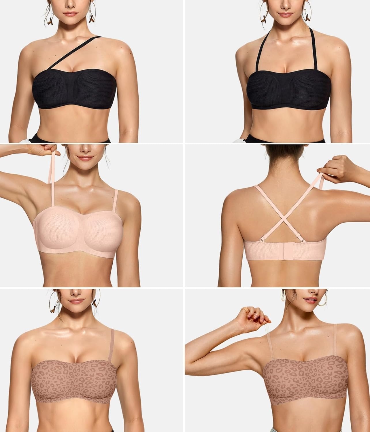 image:imageOEAK Womens Strapless Bras Jelly Push Up Bandeau Bra Non Slip Wireless Supportive Padded Bras Seamless Comfortable Tube BraAiry Black