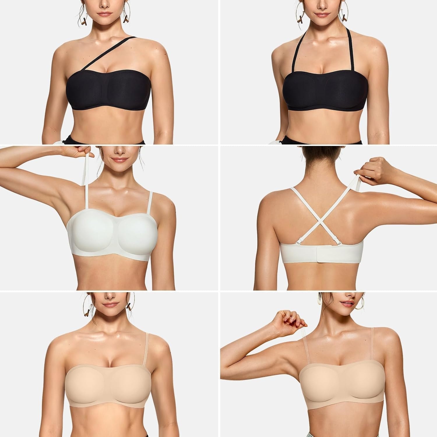 image:imageOEAK Womens Strapless Bras Jelly Push Up Bandeau Bra Non Slip Wireless Supportive Padded Bras Seamless Comfortable Tube BraBeige