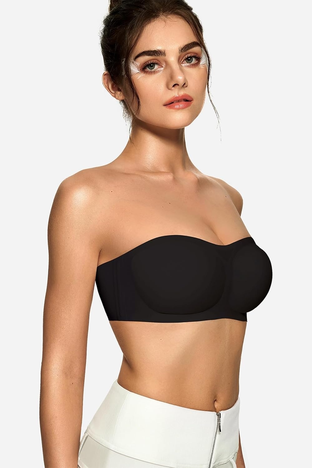 image:imageOEAK Womens Strapless Bras Jelly Push Up Bandeau Bra Non Slip Wireless Supportive Padded Bras Seamless Comfortable Tube BraBlack