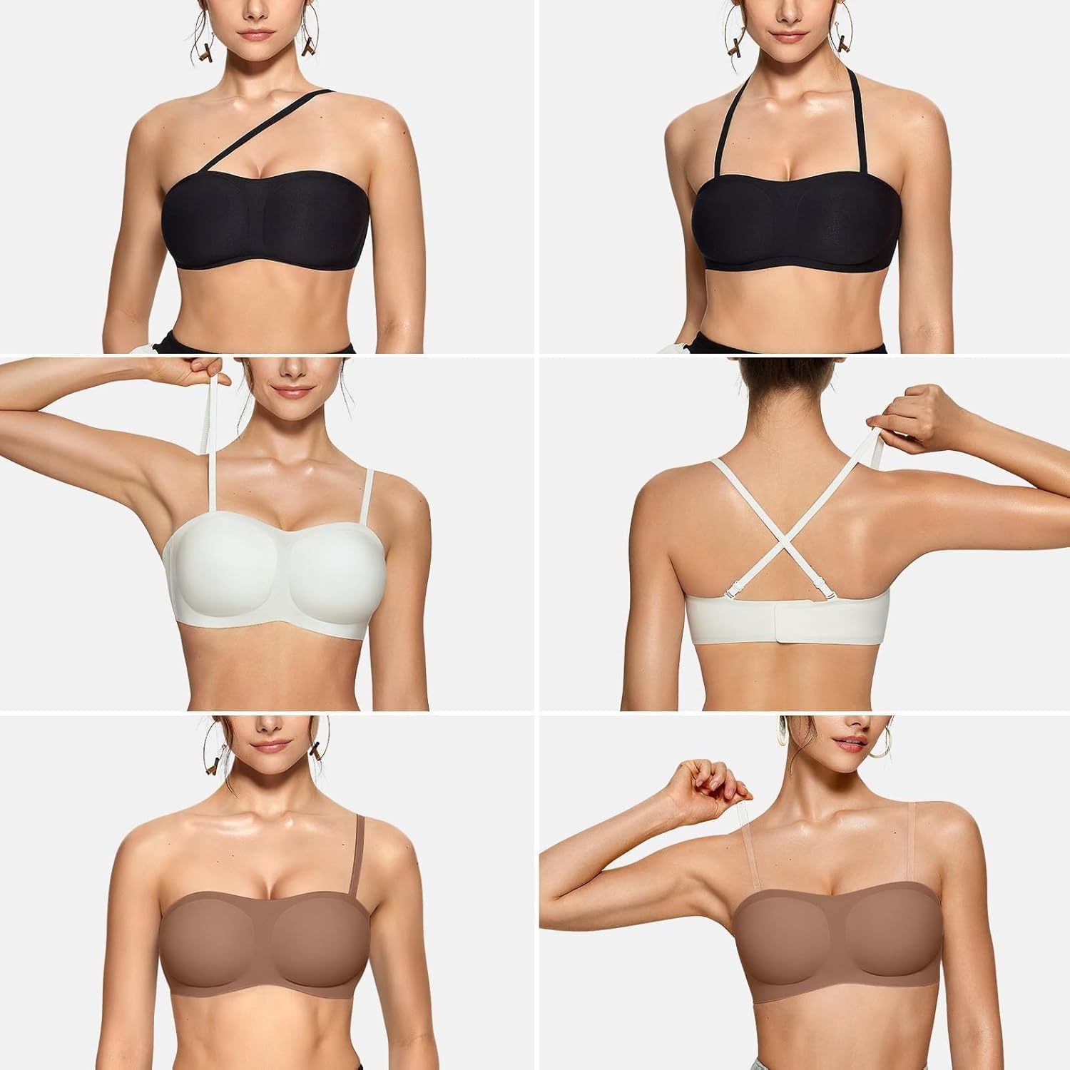image:imageOEAK Womens Strapless Bras Jelly Push Up Bandeau Bra Non Slip Wireless Supportive Padded Bras Seamless Comfortable Tube BraCoffee