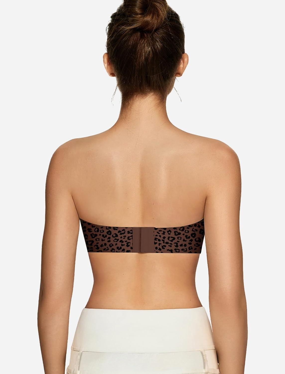 image:imageOEAK Womens Strapless Bras Jelly Push Up Bandeau Bra Non Slip Wireless Supportive Padded Bras Seamless Comfortable Tube BraLeopard Coffee