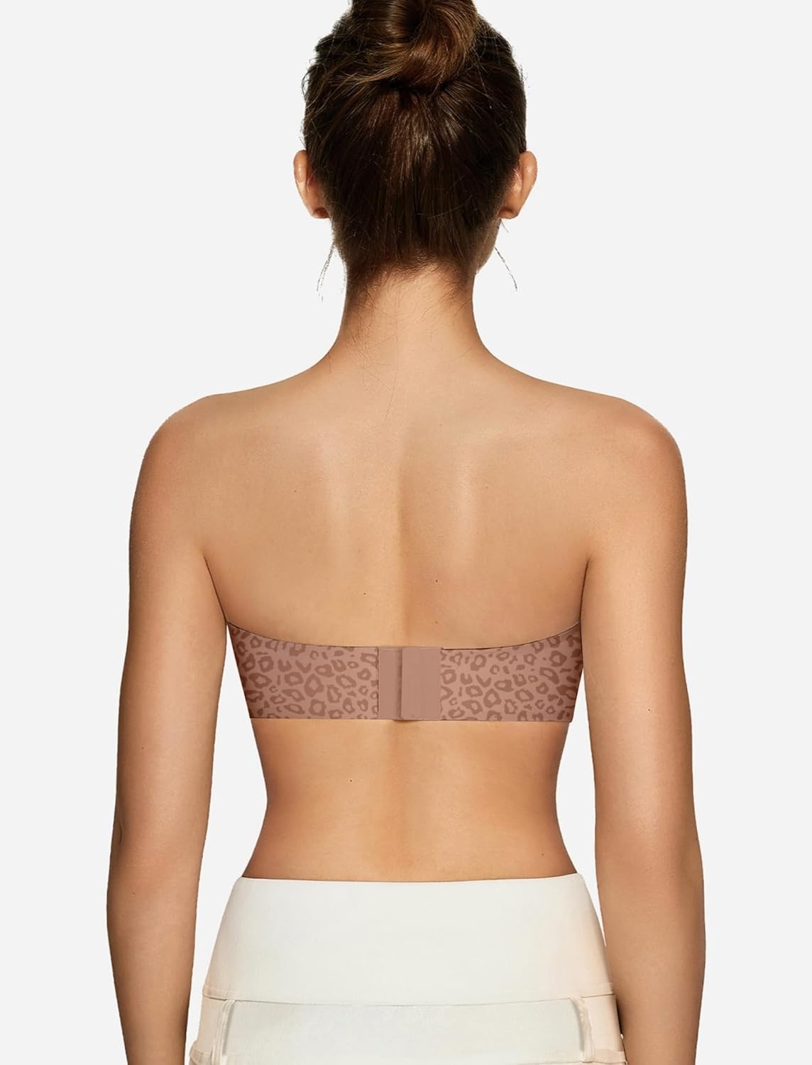 image:imageOEAK Womens Strapless Bras Jelly Push Up Bandeau Bra Non Slip Wireless Supportive Padded Bras Seamless Comfortable Tube BraLeopard Light Coffee