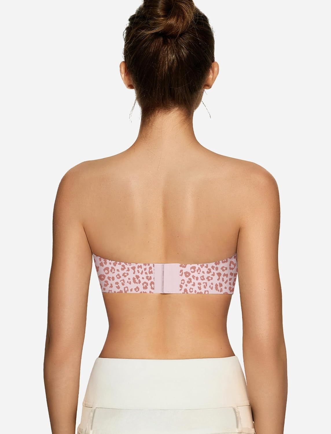 image:imageOEAK Womens Strapless Bras Jelly Push Up Bandeau Bra Non Slip Wireless Supportive Padded Bras Seamless Comfortable Tube BraLeopard Pink