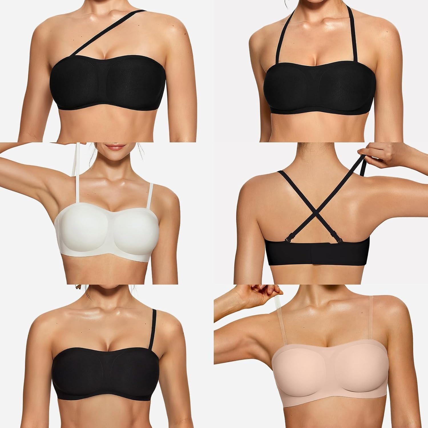 image:imageOEAK Womens Strapless Bras Jelly Push Up Bandeau Bra Non Slip Wireless Supportive Padded Bras Seamless Comfortable Tube BraNude