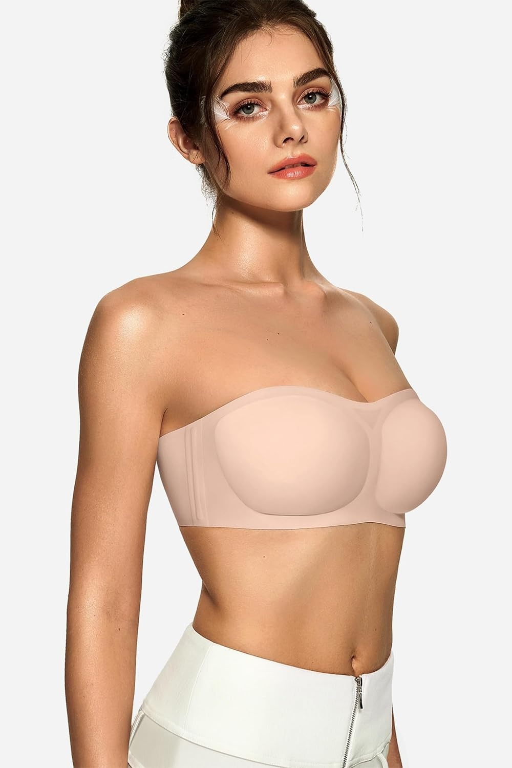 image:imageOEAK Womens Strapless Bras Jelly Push Up Bandeau Bra Non Slip Wireless Supportive Padded Bras Seamless Comfortable Tube BraNude