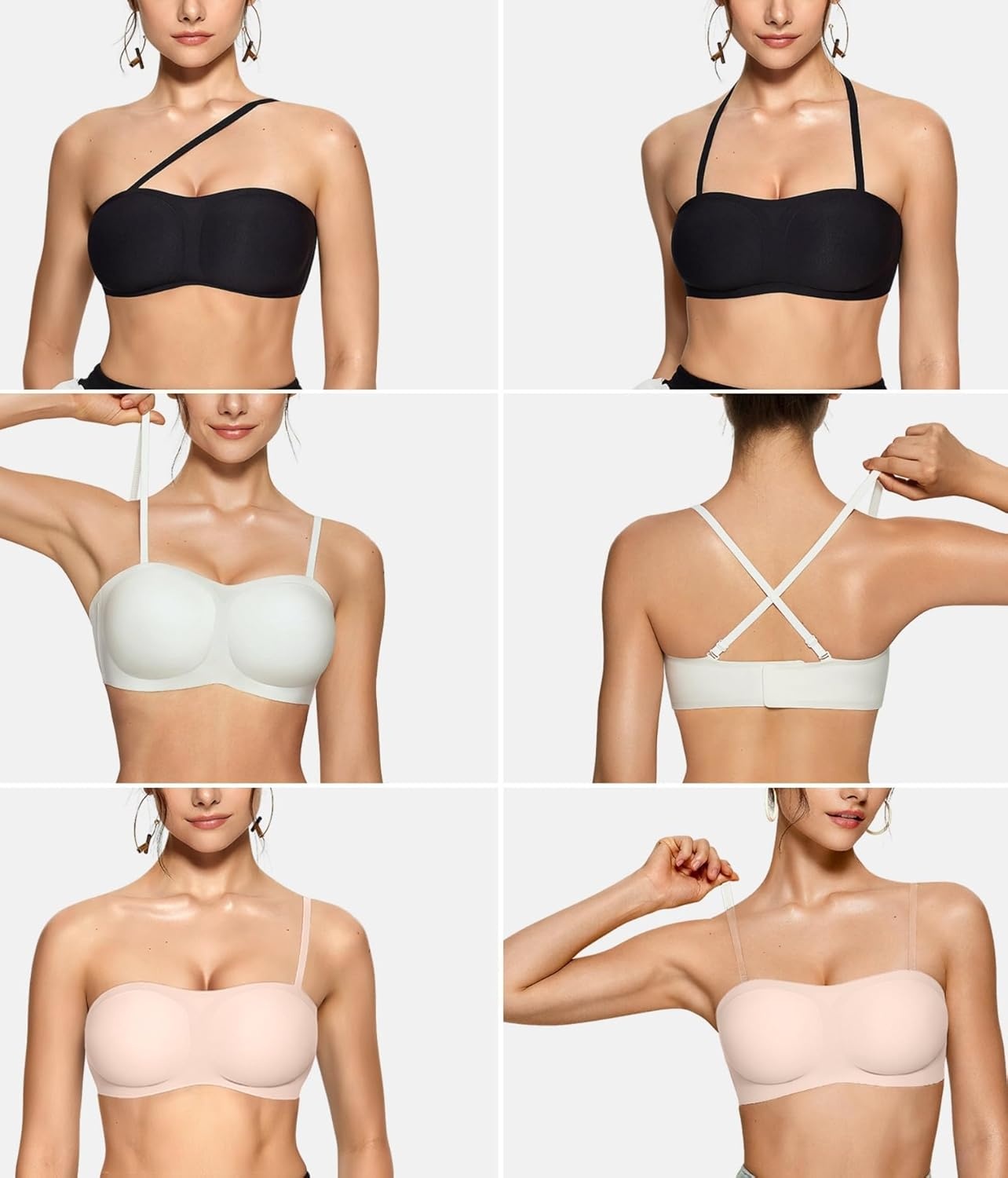 image:imageOEAK Womens Strapless Bras Jelly Push Up Bandeau Bra Non Slip Wireless Supportive Padded Bras Seamless Comfortable Tube BraSkin Color