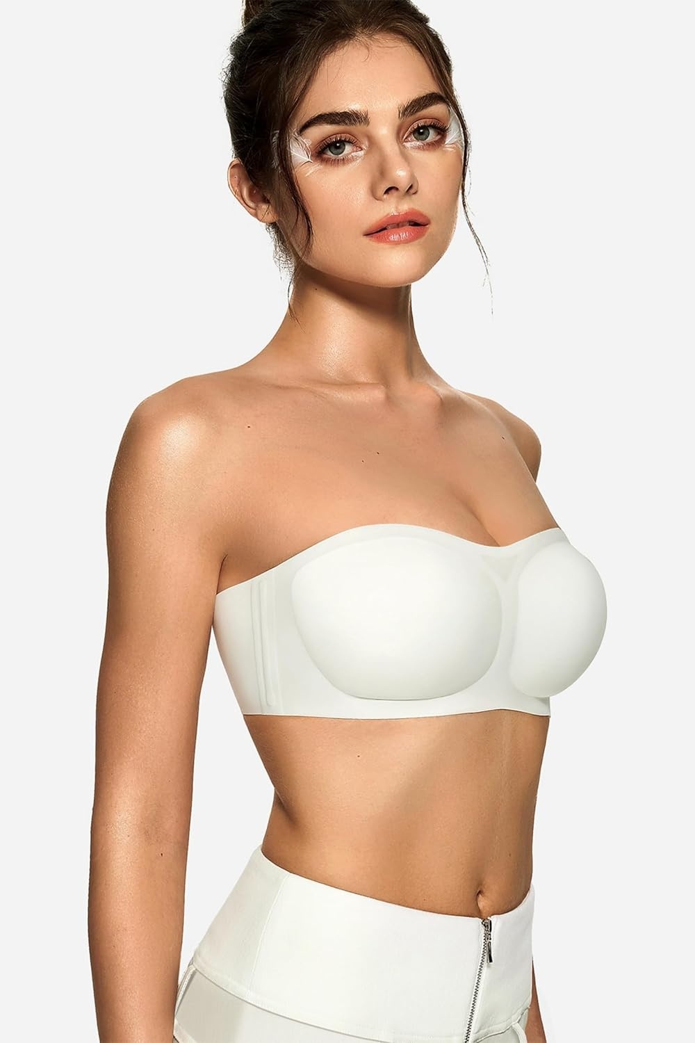 image:imageOEAK Womens Strapless Bras Jelly Push Up Bandeau Bra Non Slip Wireless Supportive Padded Bras Seamless Comfortable Tube BraWhite