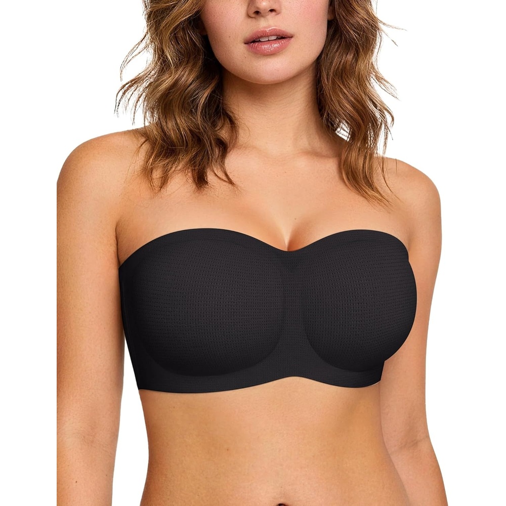 image:imageOEAK Womens Strapless Bras Jelly Push Up Bandeau Bra Non Slip Wireless Supportive Padded Bras Seamless Comfortable Tube BraAiry Black