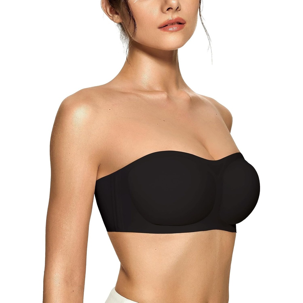 image:imageOEAK Womens Strapless Bras Jelly Push Up Bandeau Bra Non Slip Wireless Supportive Padded Bras Seamless Comfortable Tube BraBlack