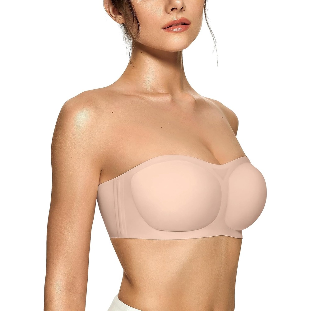 image:imageOEAK Womens Strapless Bras Jelly Push Up Bandeau Bra Non Slip Wireless Supportive Padded Bras Seamless Comfortable Tube BraNude