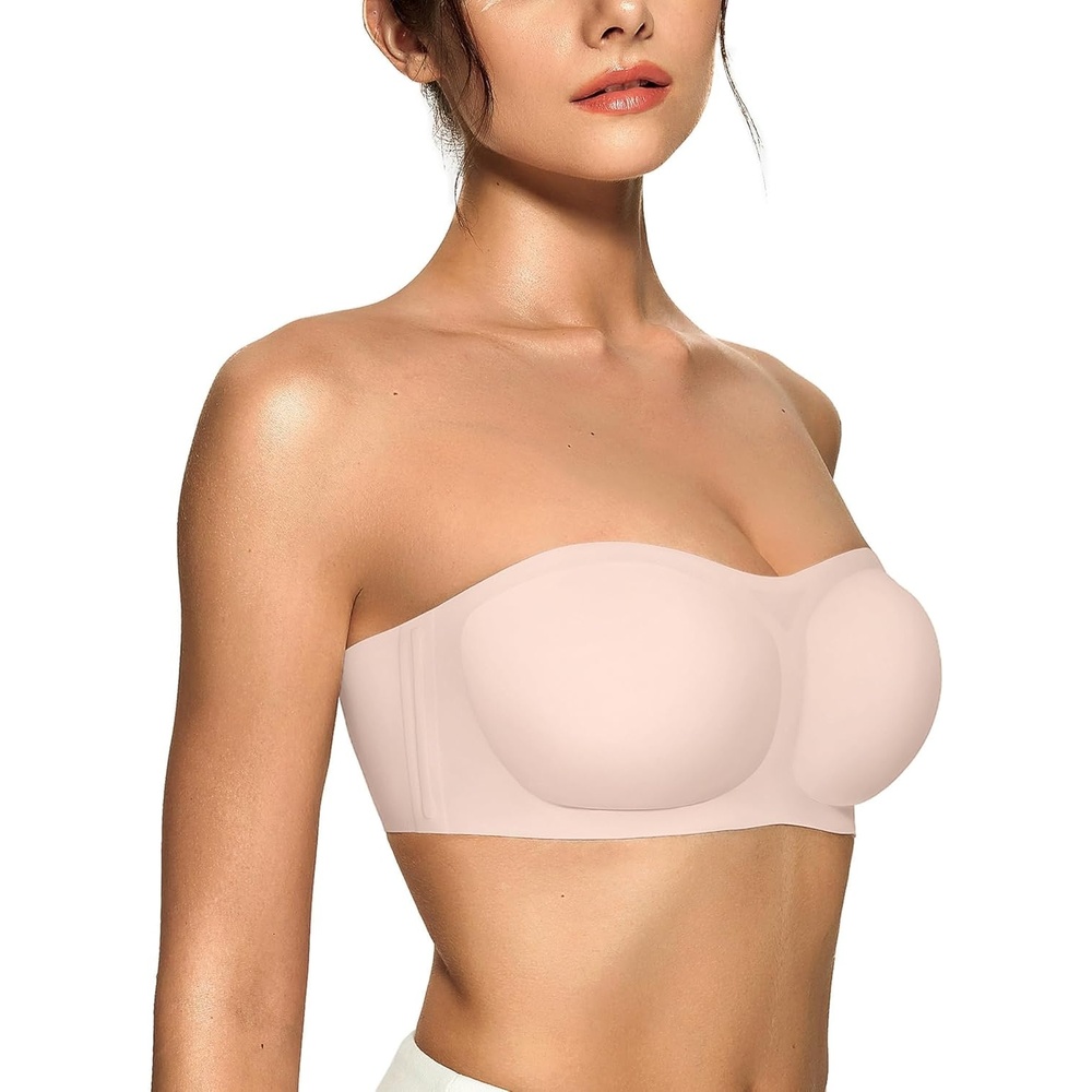 image:imageOEAK Womens Strapless Bras Jelly Push Up Bandeau Bra Non Slip Wireless Supportive Padded Bras Seamless Comfortable Tube BraSkin Color