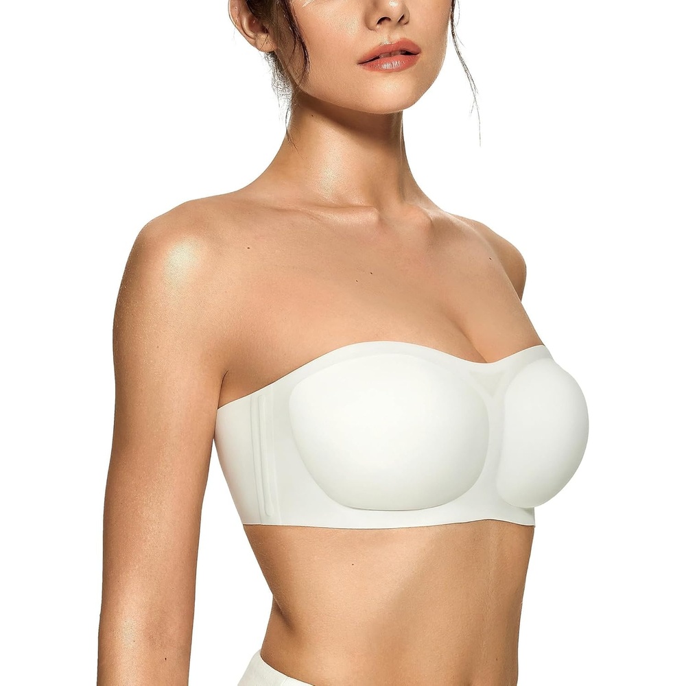 image:imageOEAK Womens Strapless Bras Jelly Push Up Bandeau Bra Non Slip Wireless Supportive Padded Bras Seamless Comfortable Tube BraWhite