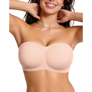 image:imageOEAK Womens Strapless Bras Jelly Push Up Bandeau Bra Non Slip Wireless Supportive Padded Bras Seamless Comfortable Tube BraAiry Nude