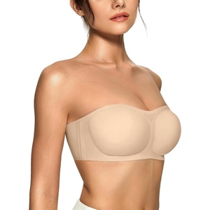 image:imageOEAK Womens Strapless Bras Jelly Push Up Bandeau Bra Non Slip Wireless Supportive Padded Bras Seamless Comfortable Tube BraBeige