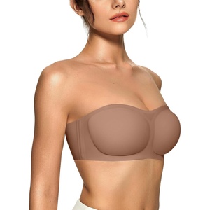image:imageOEAK Womens Strapless Bras Jelly Push Up Bandeau Bra Non Slip Wireless Supportive Padded Bras Seamless Comfortable Tube BraCoffee