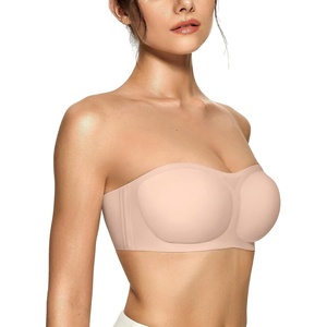 image:imageOEAK Womens Strapless Bras Jelly Push Up Bandeau Bra Non Slip Wireless Supportive Padded Bras Seamless Comfortable Tube BraNude