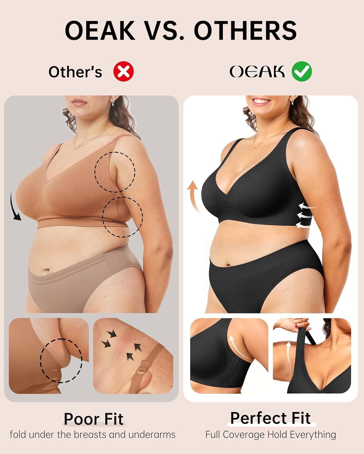 image:imageOEAK Womens Deep V Bras Wireless Comfortable Bra Supportive No Underwire Bras Tshirt Push Up Bralettes Plunge Seamless BraBlack