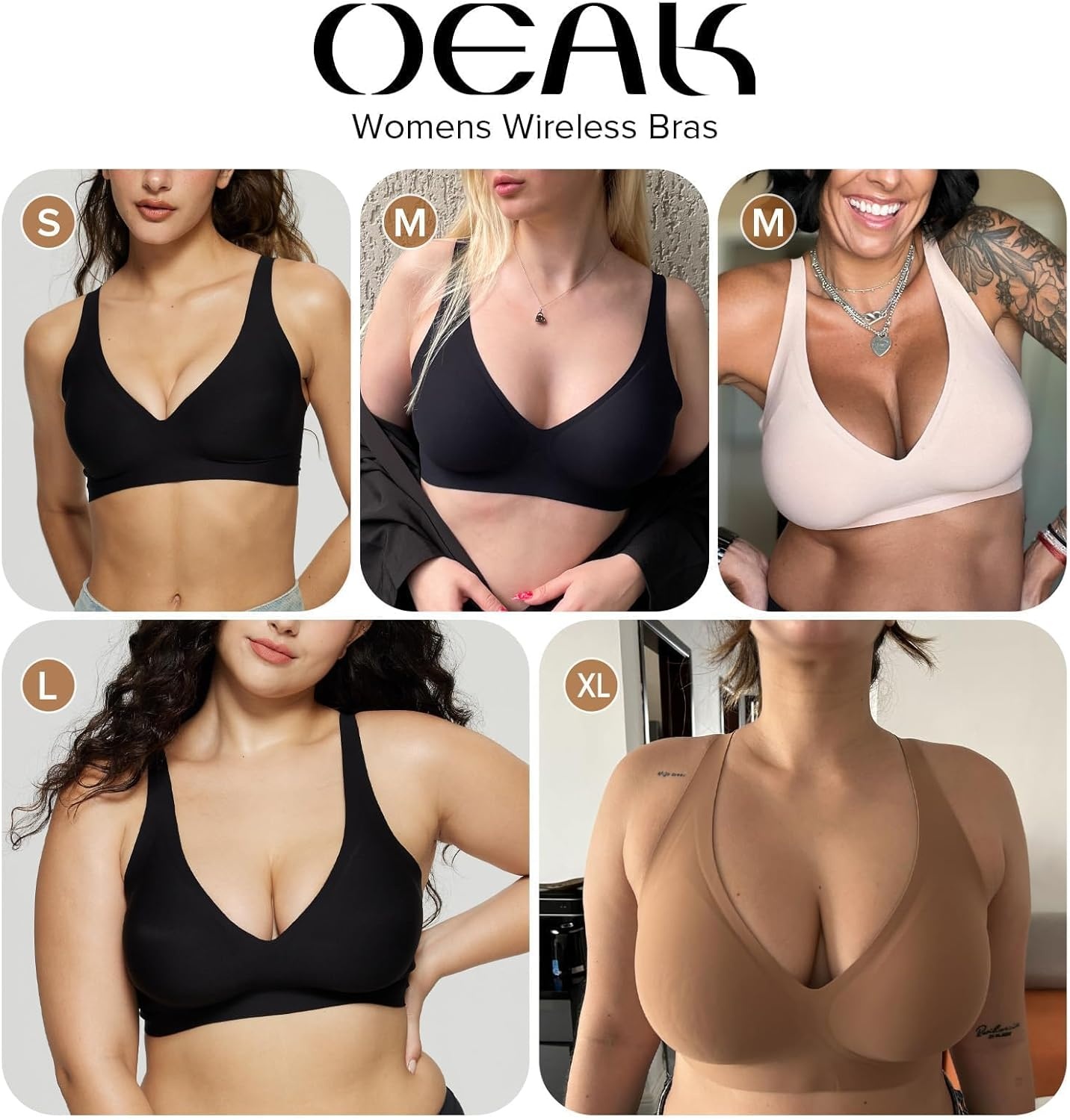 image:imageOEAK Womens Deep V Bras Wireless Comfortable Bra Supportive No Underwire Bras Tshirt Push Up Bralettes Plunge Seamless BraBlack