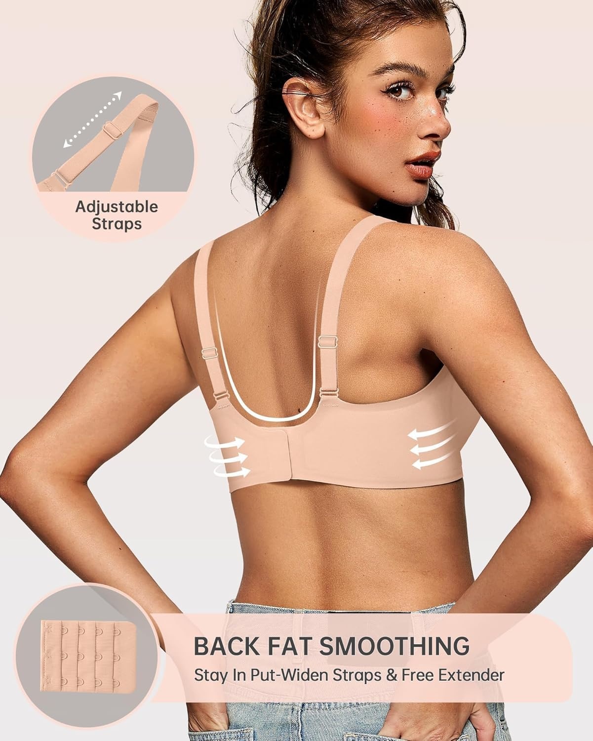 image:imageOEAK Womens Deep V Bras Wireless Comfortable Bra Supportive No Underwire Bras Tshirt Push Up Bralettes Plunge Seamless BraBlush Nude