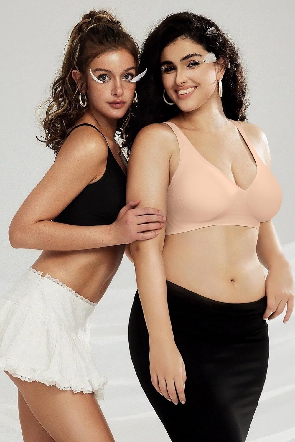 image:imageOEAK Womens Deep V Bras Wireless Comfortable Bra Supportive No Underwire Bras Tshirt Push Up Bralettes Plunge Seamless BraBlush Nude