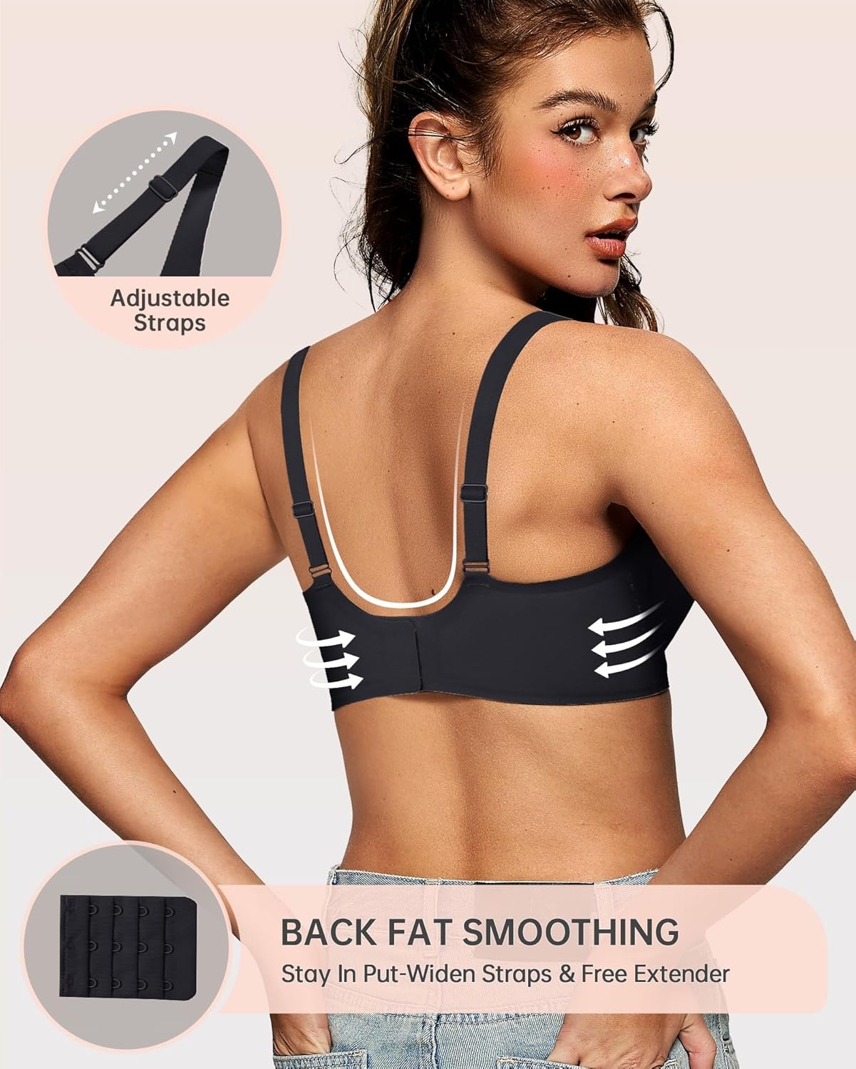 image:imageOEAK Womens Deep V Bras Wireless Comfortable Bra Supportive No Underwire Bras Tshirt Push Up Bralettes Plunge Seamless BraCarbon Black