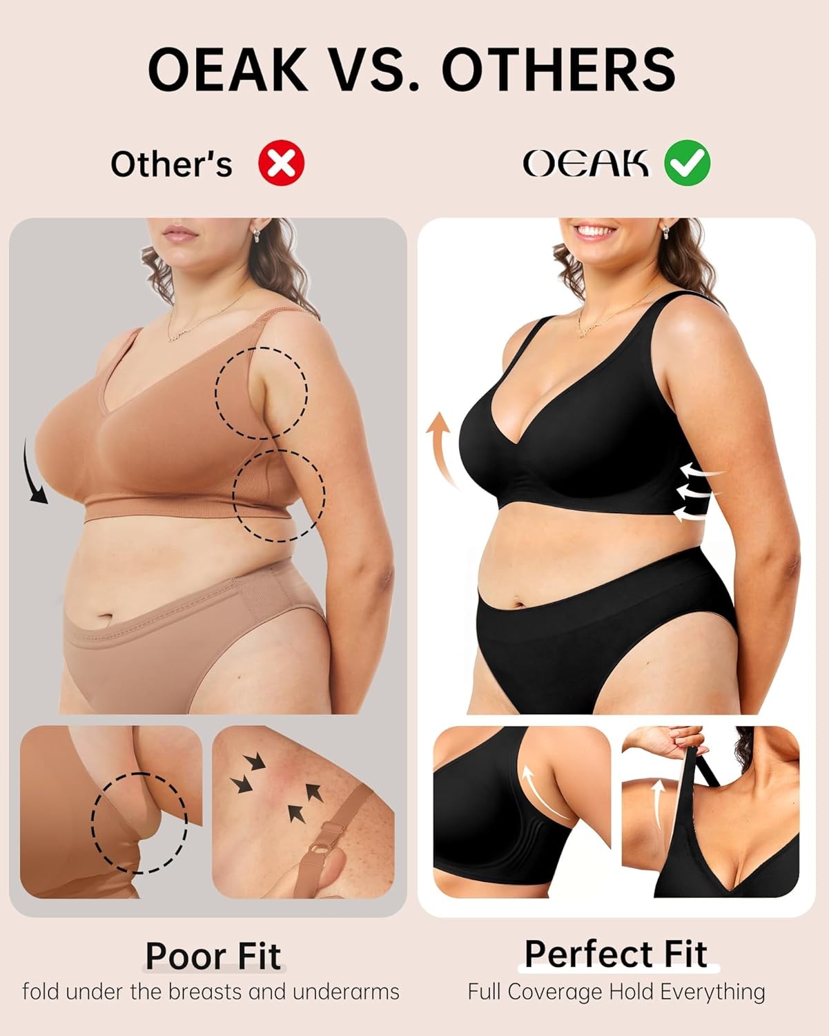image:imageOEAK Womens Deep V Bras Wireless Comfortable Bra Supportive No Underwire Bras Tshirt Push Up Bralettes Plunge Seamless BraCarbon Black