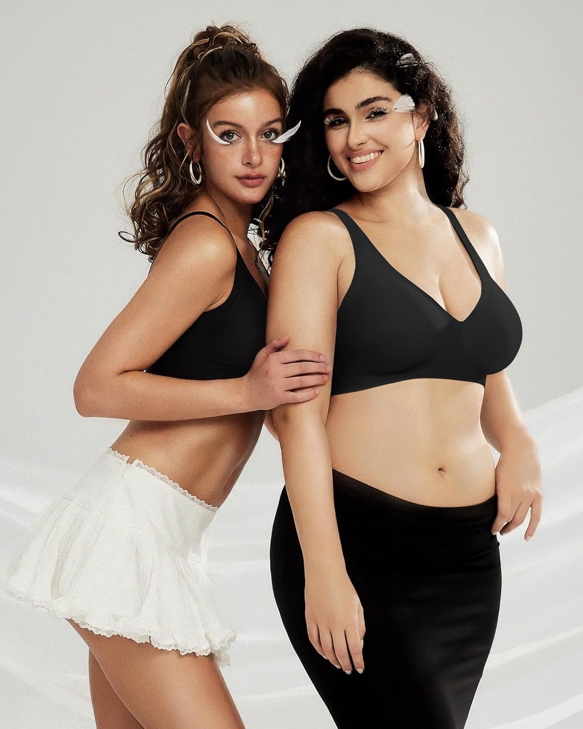 image:imageOEAK Womens Deep V Bras Wireless Comfortable Bra Supportive No Underwire Bras Tshirt Push Up Bralettes Plunge Seamless BraCarbon Black