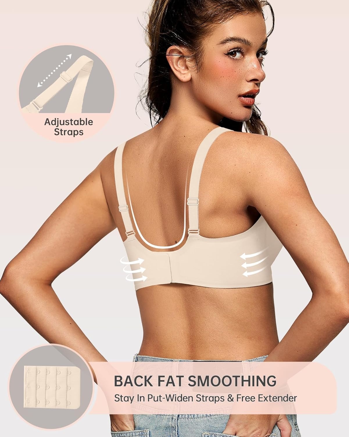 image:imageOEAK Womens Deep V Bras Wireless Comfortable Bra Supportive No Underwire Bras Tshirt Push Up Bralettes Plunge Seamless BraChampagne