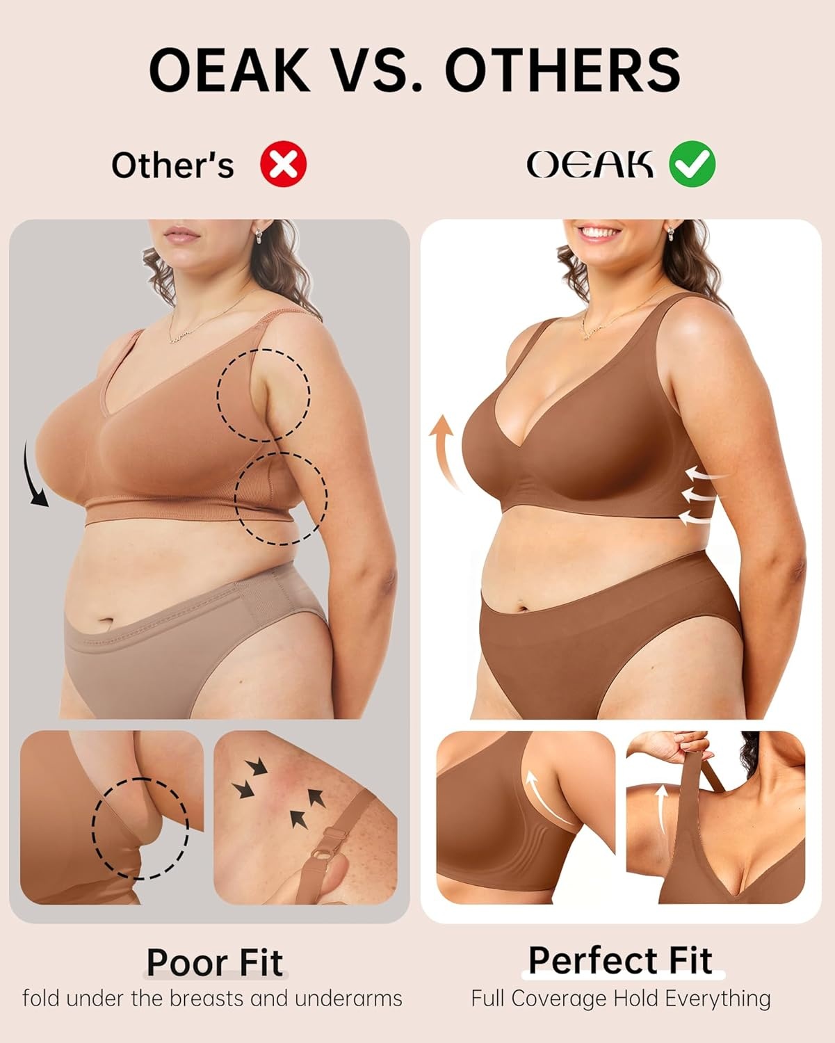 image:imageOEAK Womens Deep V Bras Wireless Comfortable Bra Supportive No Underwire Bras Tshirt Push Up Bralettes Plunge Seamless BraCinnamon