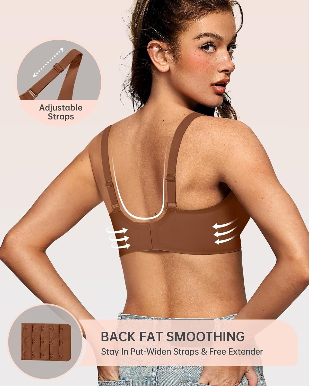 image:imageOEAK Womens Deep V Bras Wireless Comfortable Bra Supportive No Underwire Bras Tshirt Push Up Bralettes Plunge Seamless BraCinnamon