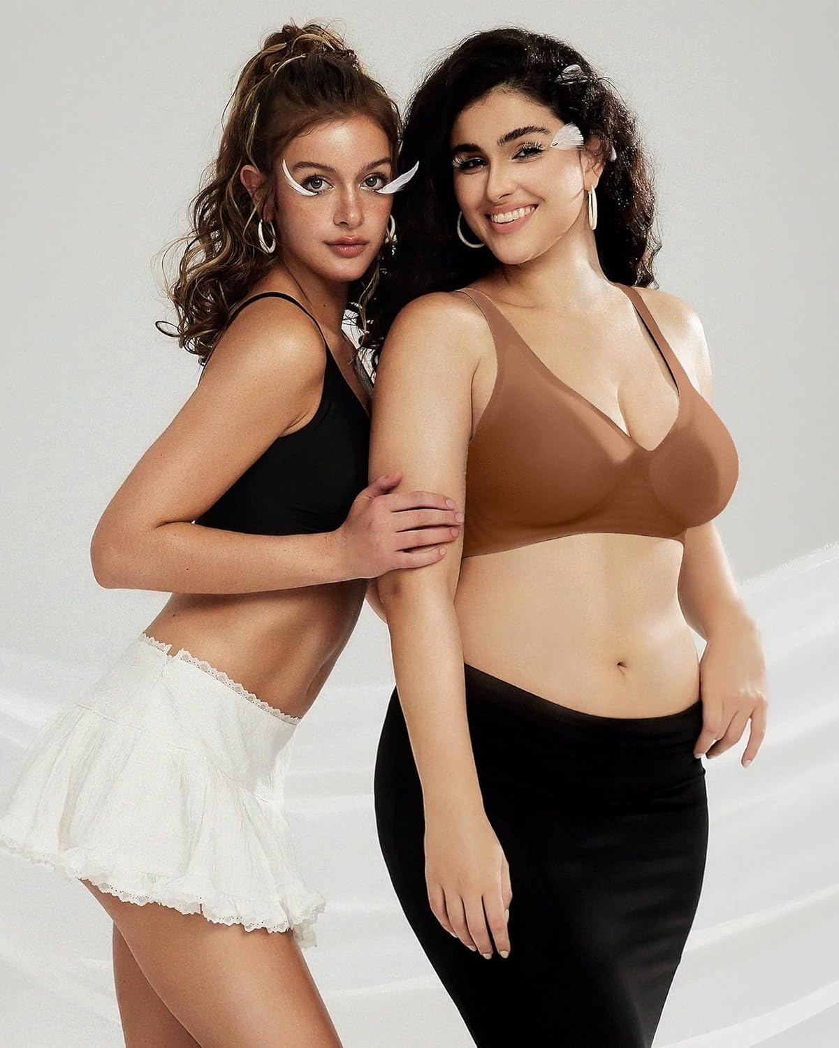 image:imageOEAK Womens Deep V Bras Wireless Comfortable Bra Supportive No Underwire Bras Tshirt Push Up Bralettes Plunge Seamless BraCinnamon