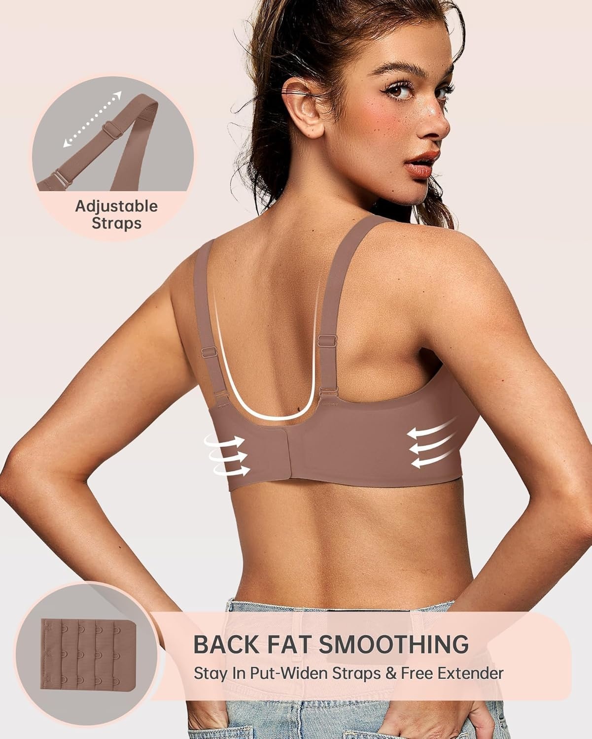image:imageOEAK Womens Deep V Bras Wireless Comfortable Bra Supportive No Underwire Bras Tshirt Push Up Bralettes Plunge Seamless BraCoffee