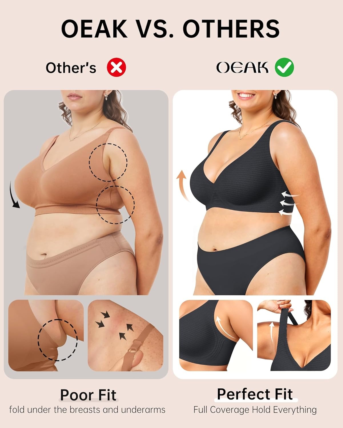 image:imageOEAK Womens Deep V Bras Wireless Comfortable Bra Supportive No Underwire Bras Tshirt Push Up Bralettes Plunge Seamless BraCool Black