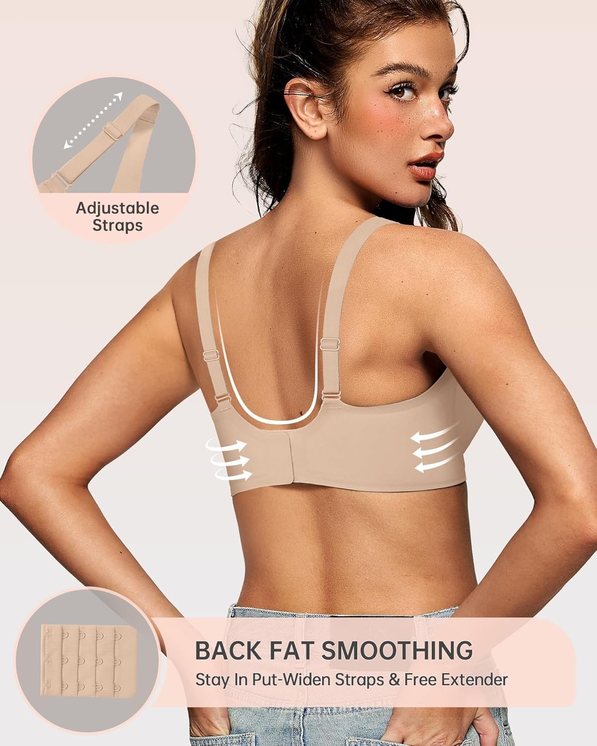 image:imageOEAK Womens Deep V Bras Wireless Comfortable Bra Supportive No Underwire Bras Tshirt Push Up Bralettes Plunge Seamless BraDark Beige