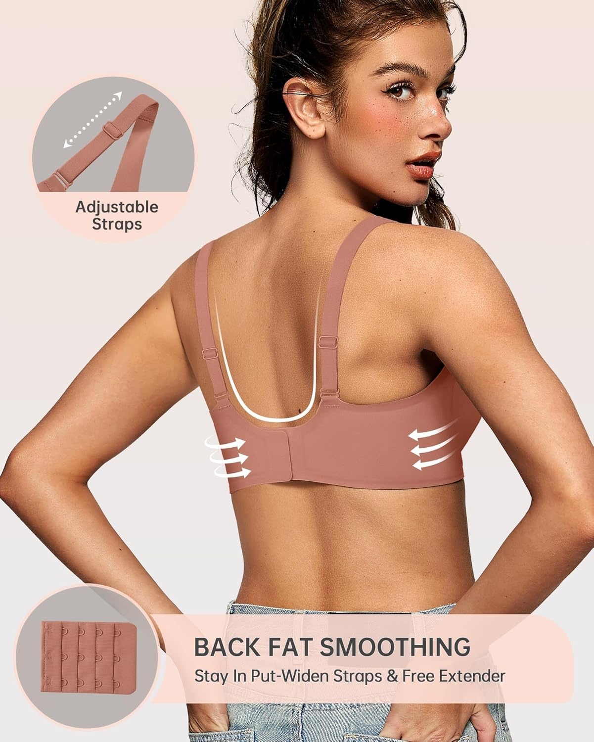 image:imageOEAK Womens Deep V Bras Wireless Comfortable Bra Supportive No Underwire Bras Tshirt Push Up Bralettes Plunge Seamless BraDusty Pink
