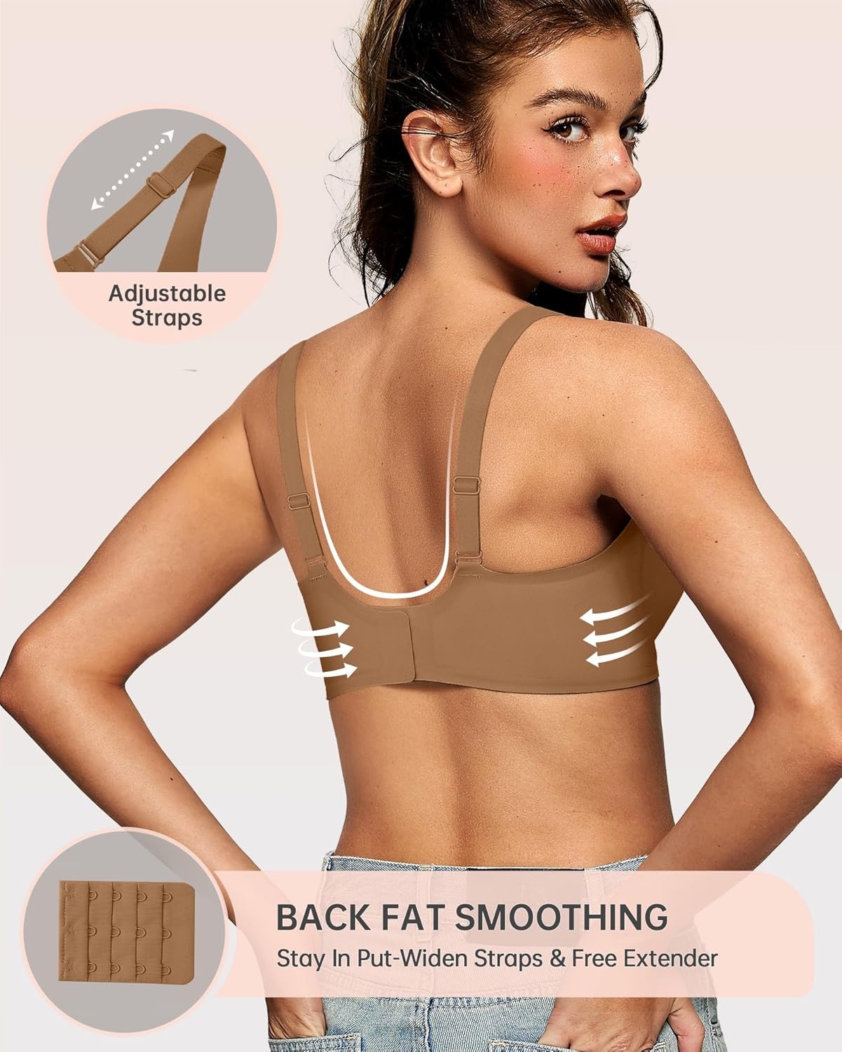 image:imageOEAK Womens Deep V Bras Wireless Comfortable Bra Supportive No Underwire Bras Tshirt Push Up Bralettes Plunge Seamless BraGravel Beige