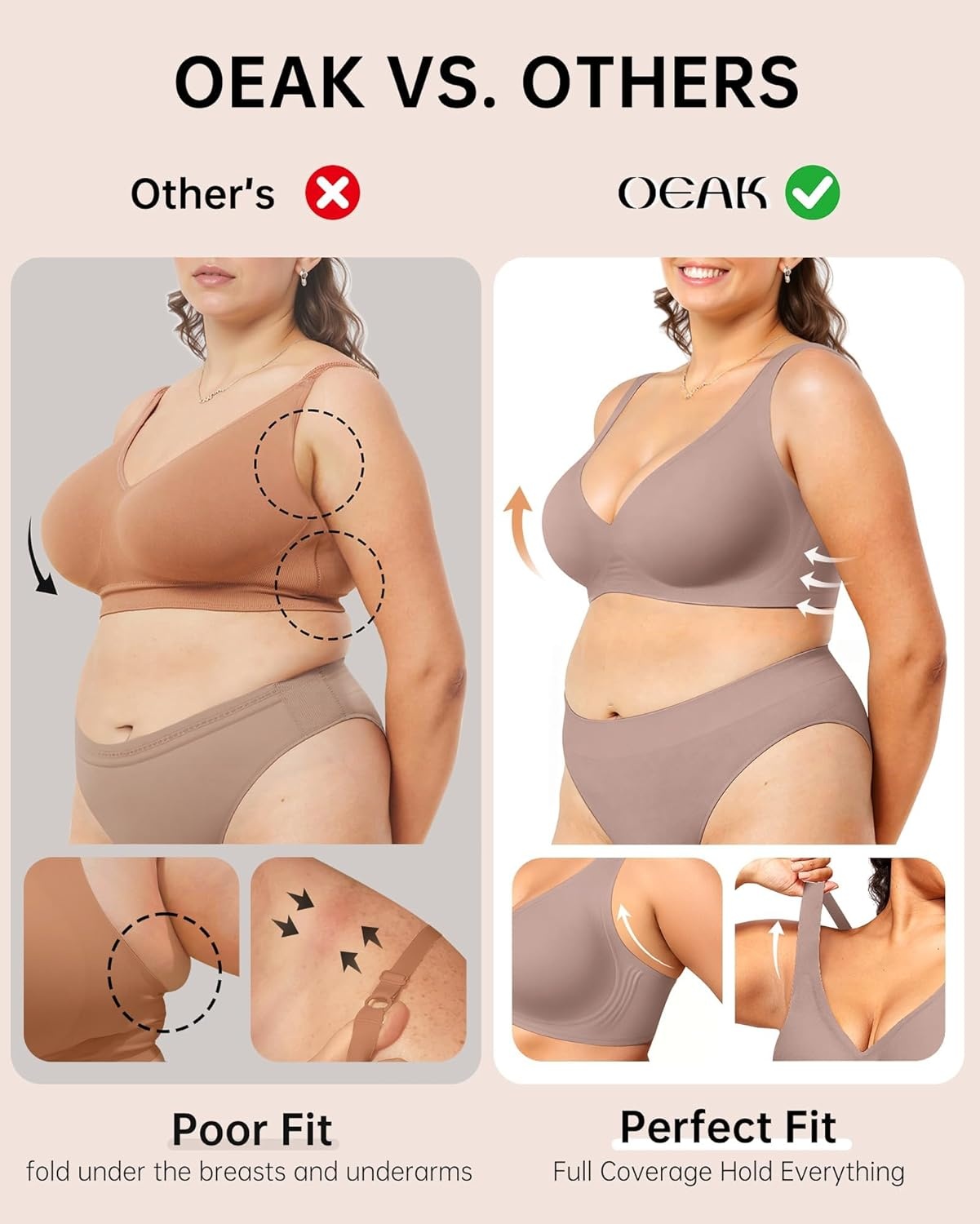 image:imageOEAK Womens Deep V Bras Wireless Comfortable Bra Supportive No Underwire Bras Tshirt Push Up Bralettes Plunge Seamless BraGrey