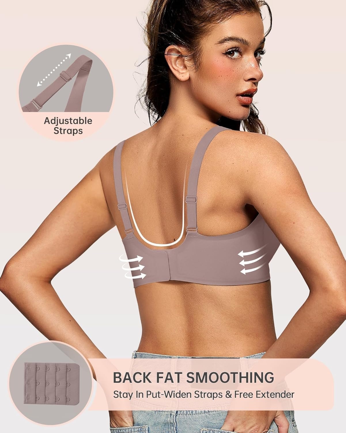 image:imageOEAK Womens Deep V Bras Wireless Comfortable Bra Supportive No Underwire Bras Tshirt Push Up Bralettes Plunge Seamless BraGrey