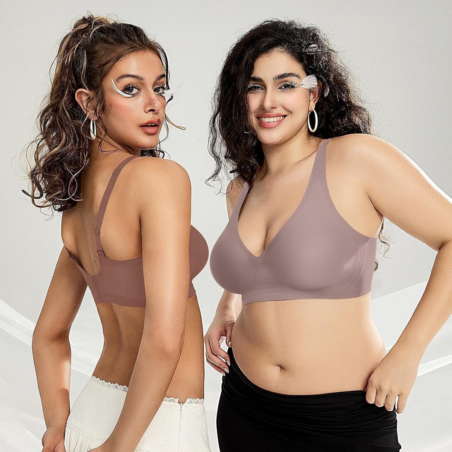 image:imageOEAK Womens Deep V Bras Wireless Comfortable Bra Supportive No Underwire Bras Tshirt Push Up Bralettes Plunge Seamless BraGrey