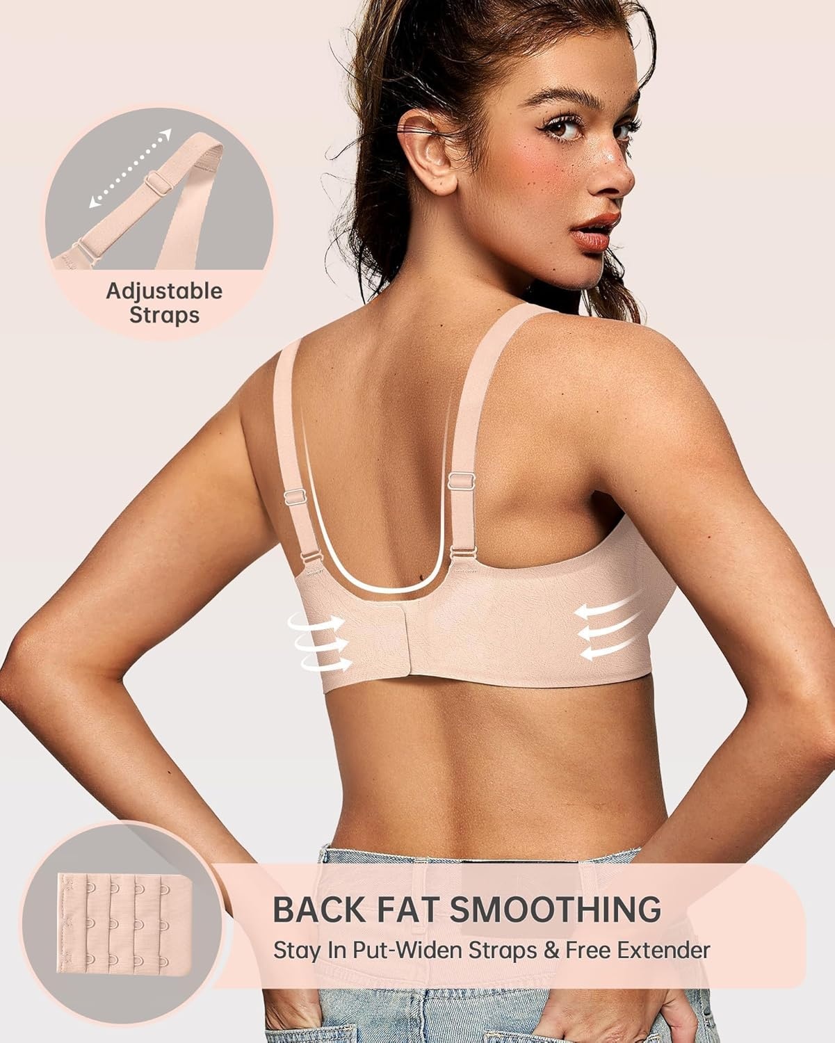 image:imageOEAK Womens Deep V Bras Wireless Comfortable Bra Supportive No Underwire Bras Tshirt Push Up Bralettes Plunge Seamless BraJacquard Nude