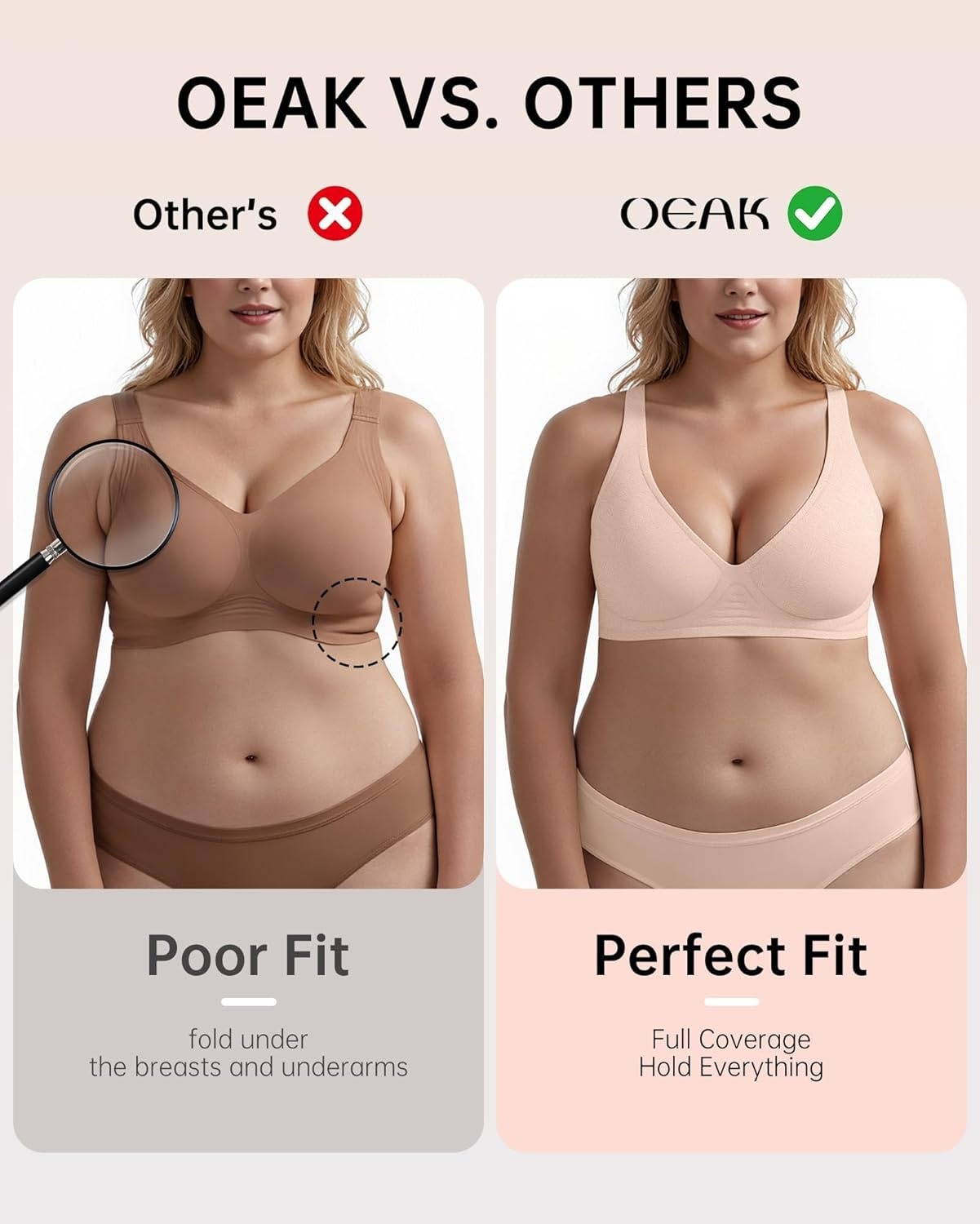 image:imageOEAK Womens Deep V Bras Wireless Comfortable Bra Supportive No Underwire Bras Tshirt Push Up Bralettes Plunge Seamless BraJacquard Nude