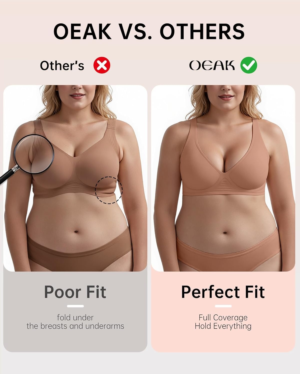 image:imageOEAK Womens Deep V Bras Wireless Comfortable Bra Supportive No Underwire Bras Tshirt Push Up Bralettes Plunge Seamless BraLatte