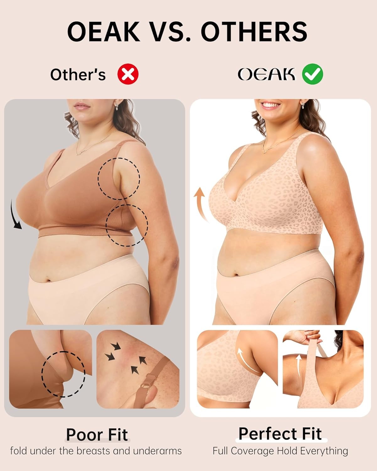 image:imageOEAK Womens Deep V Bras Wireless Comfortable Bra Supportive No Underwire Bras Tshirt Push Up Bralettes Plunge Seamless BraLeopard Skin