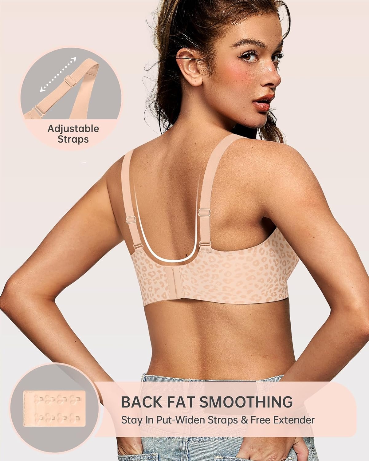 image:imageOEAK Womens Deep V Bras Wireless Comfortable Bra Supportive No Underwire Bras Tshirt Push Up Bralettes Plunge Seamless BraLeopard Skin