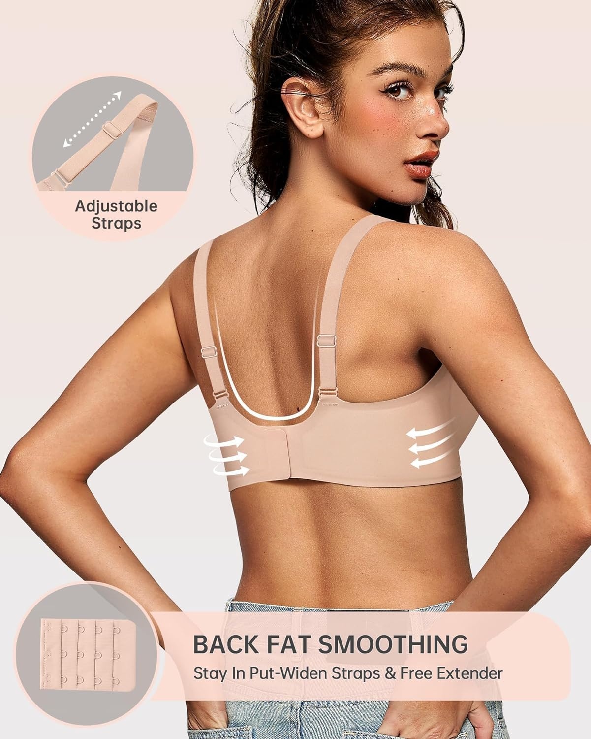 image:imageOEAK Womens Deep V Bras Wireless Comfortable Bra Supportive No Underwire Bras Tshirt Push Up Bralettes Plunge Seamless BraNude