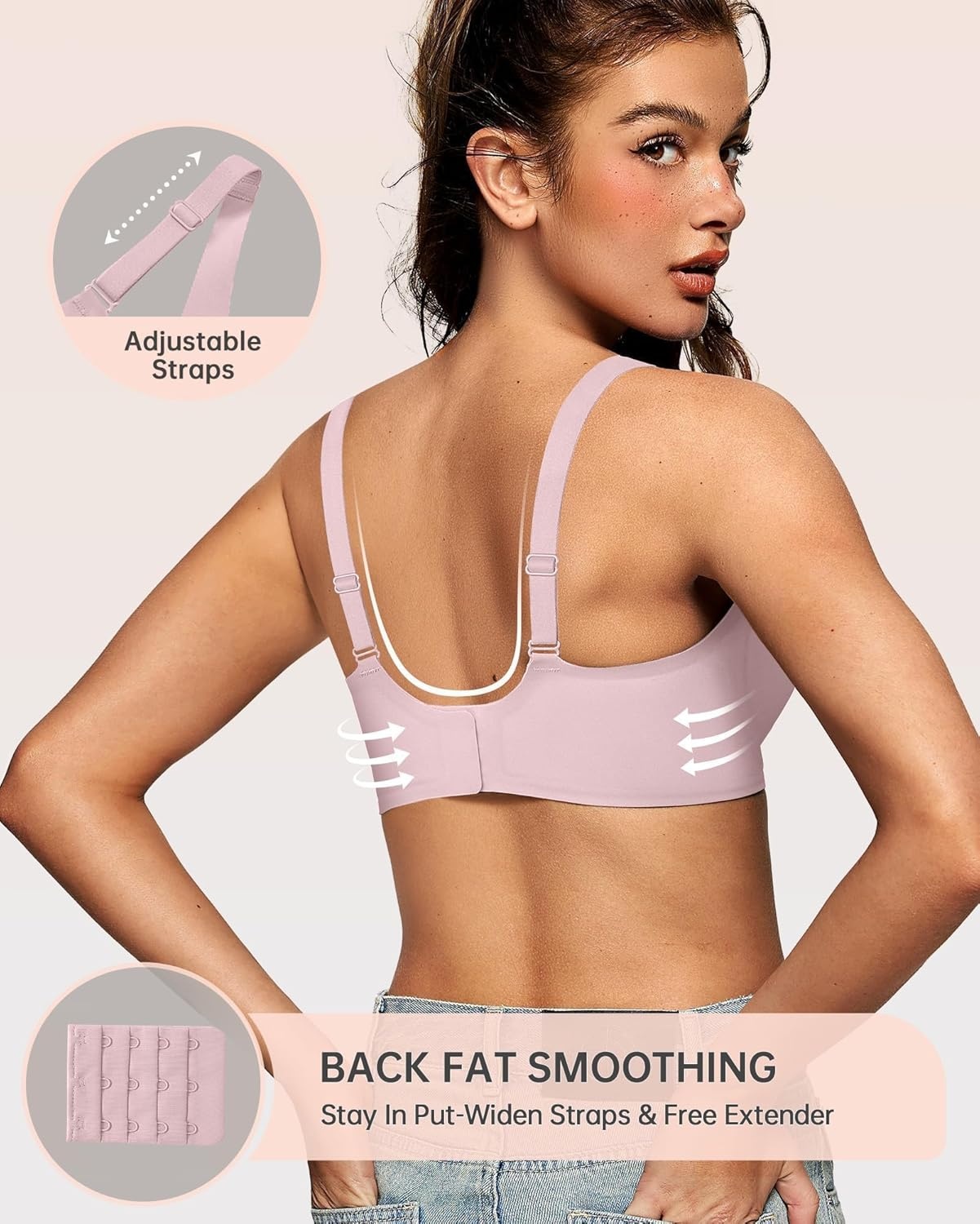 image:imageOEAK Womens Deep V Bras Wireless Comfortable Bra Supportive No Underwire Bras Tshirt Push Up Bralettes Plunge Seamless BraPink