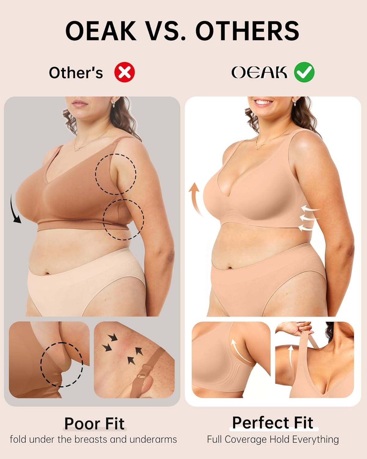 image:imageOEAK Womens Deep V Bras Wireless Comfortable Bra Supportive No Underwire Bras Tshirt Push Up Bralettes Plunge Seamless BraPraline