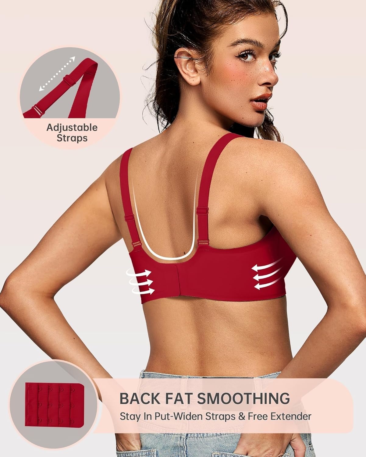image:imageOEAK Womens Deep V Bras Wireless Comfortable Bra Supportive No Underwire Bras Tshirt Push Up Bralettes Plunge Seamless BraRed