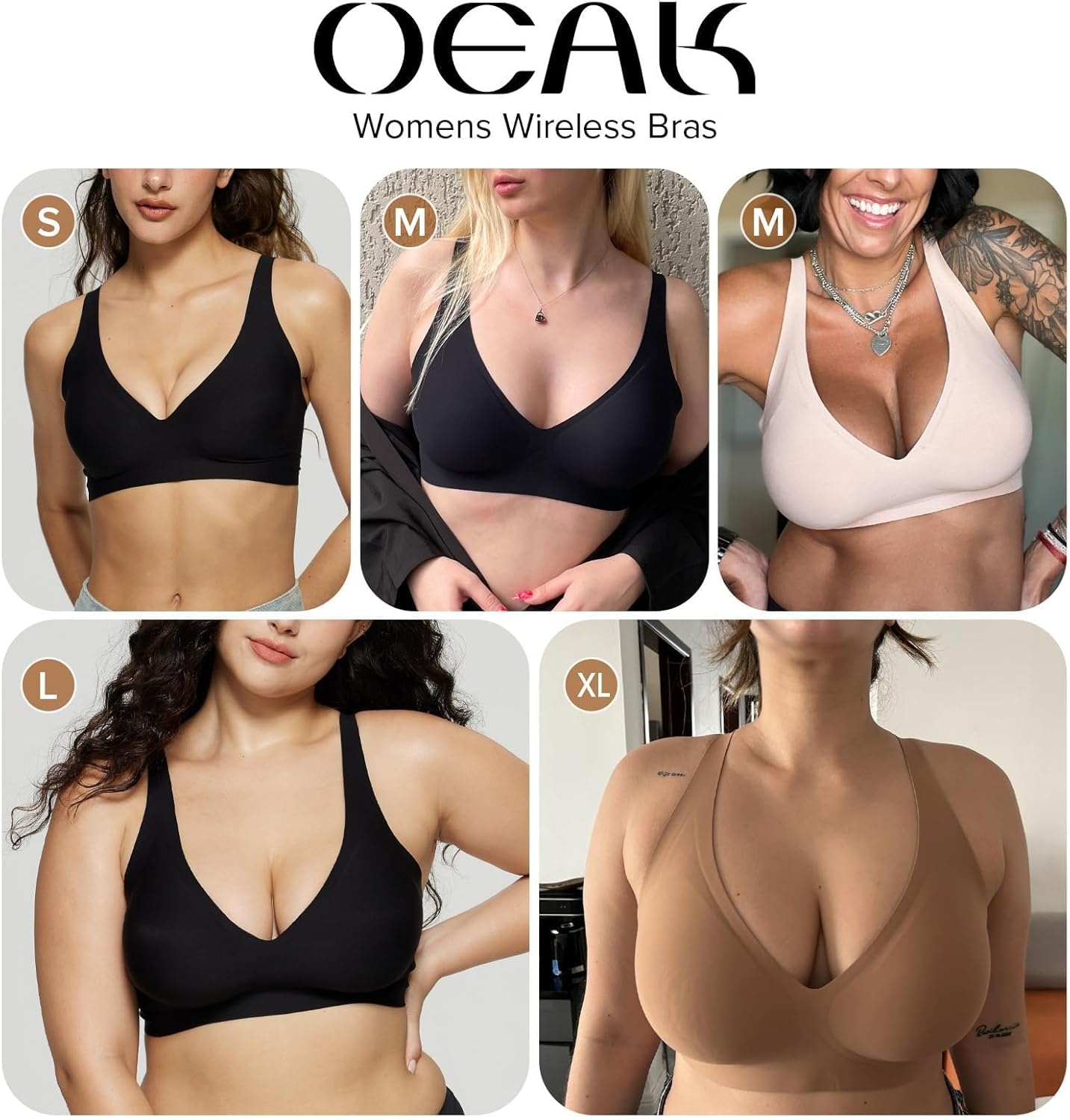 image:imageOEAK Womens Deep V Bras Wireless Comfortable Bra Supportive No Underwire Bras Tshirt Push Up Bralettes Plunge Seamless BraSemolina