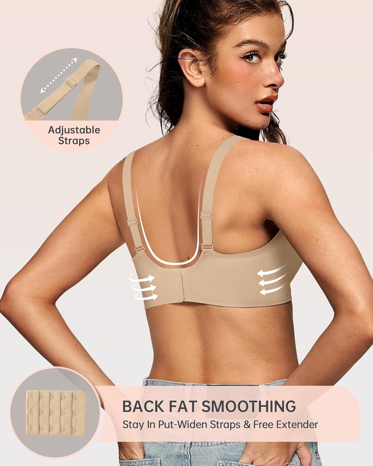 image:imageOEAK Womens Deep V Bras Wireless Comfortable Bra Supportive No Underwire Bras Tshirt Push Up Bralettes Plunge Seamless BraSemolina